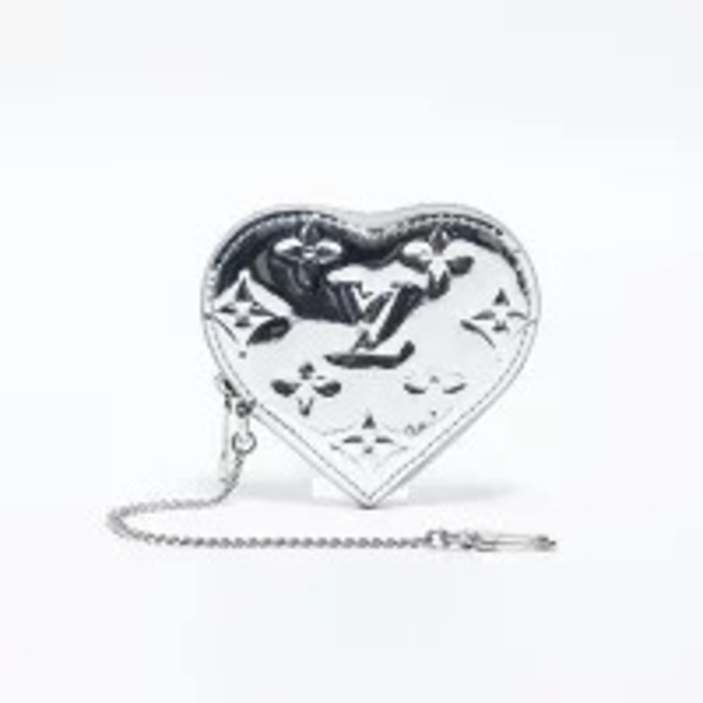 Louis Vuitton Monogram Miroir Heart shaped Wallet Clutch Silver